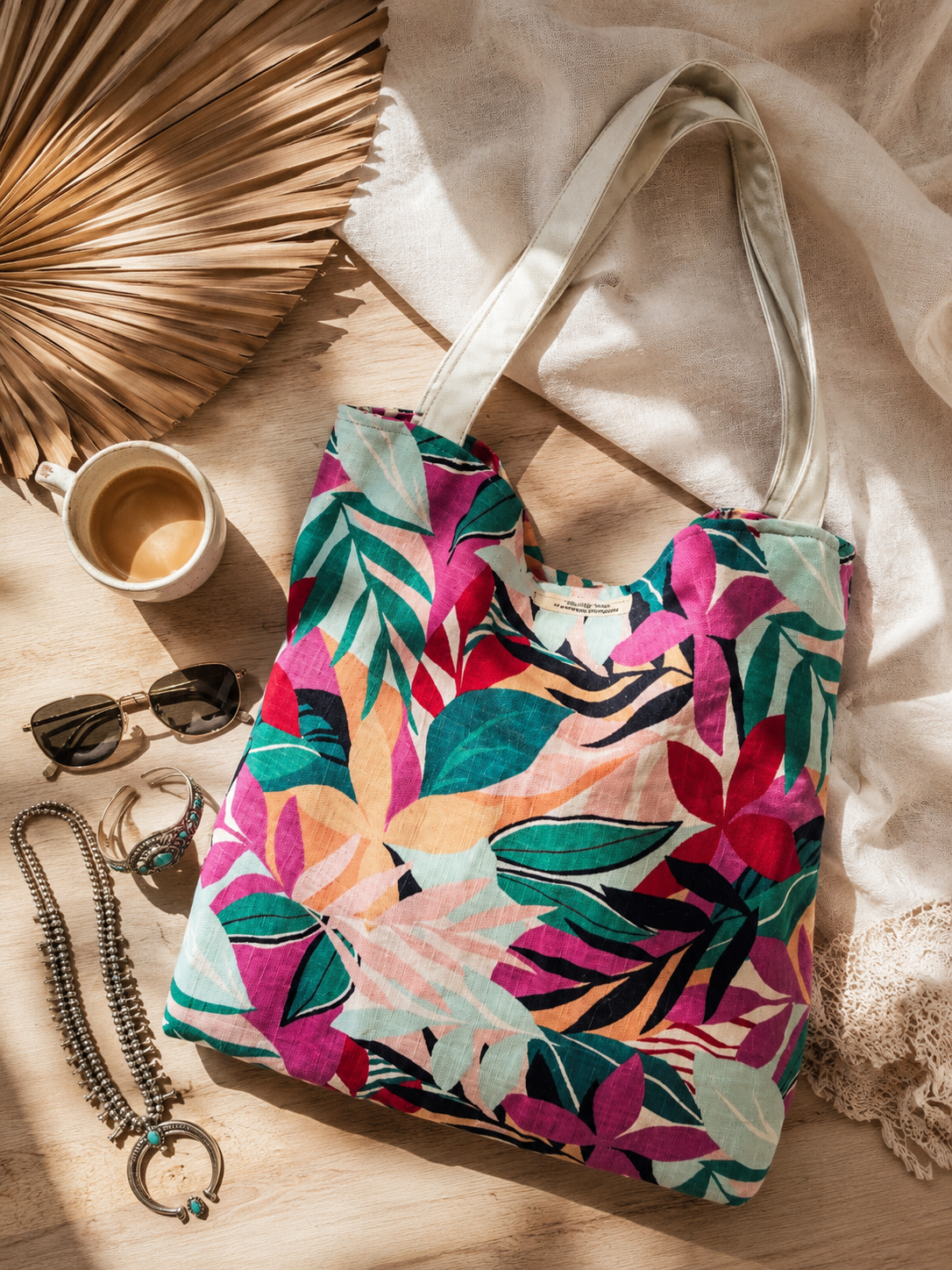 Tropical Breeze Reversible Tote Bag – Handmade Coastal Boho Shoulder Bag