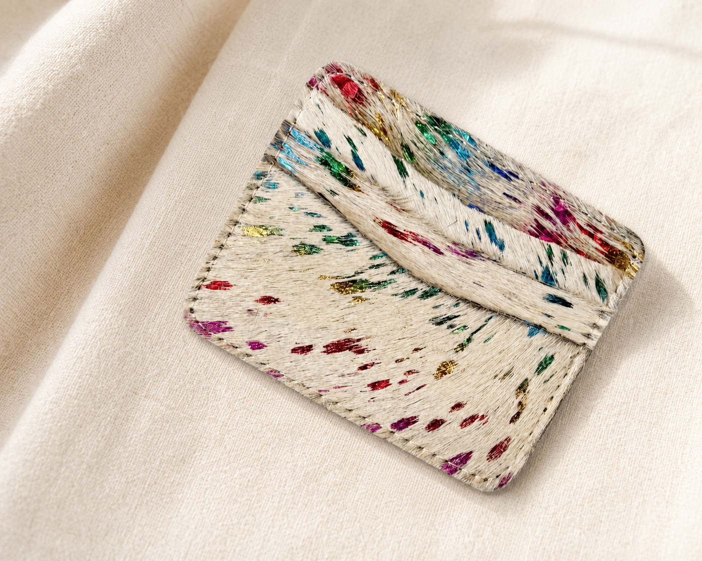 Handmade Rainbow Cowhide Credit Card Holder Wallet