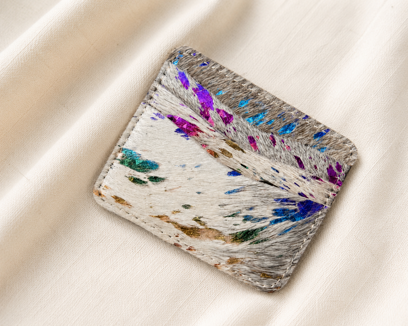 Handmade Rainbow Cowhide Credit Card Holder Wallet