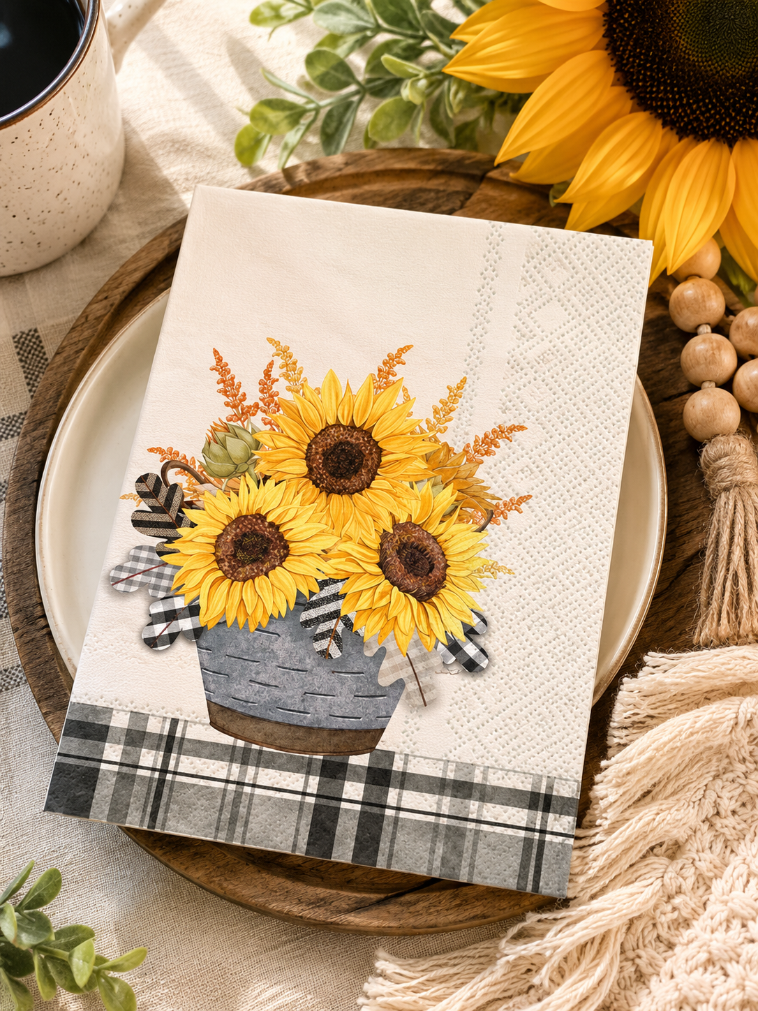 Paper Guest Towels 16 count Gingham Sunflowers Fall