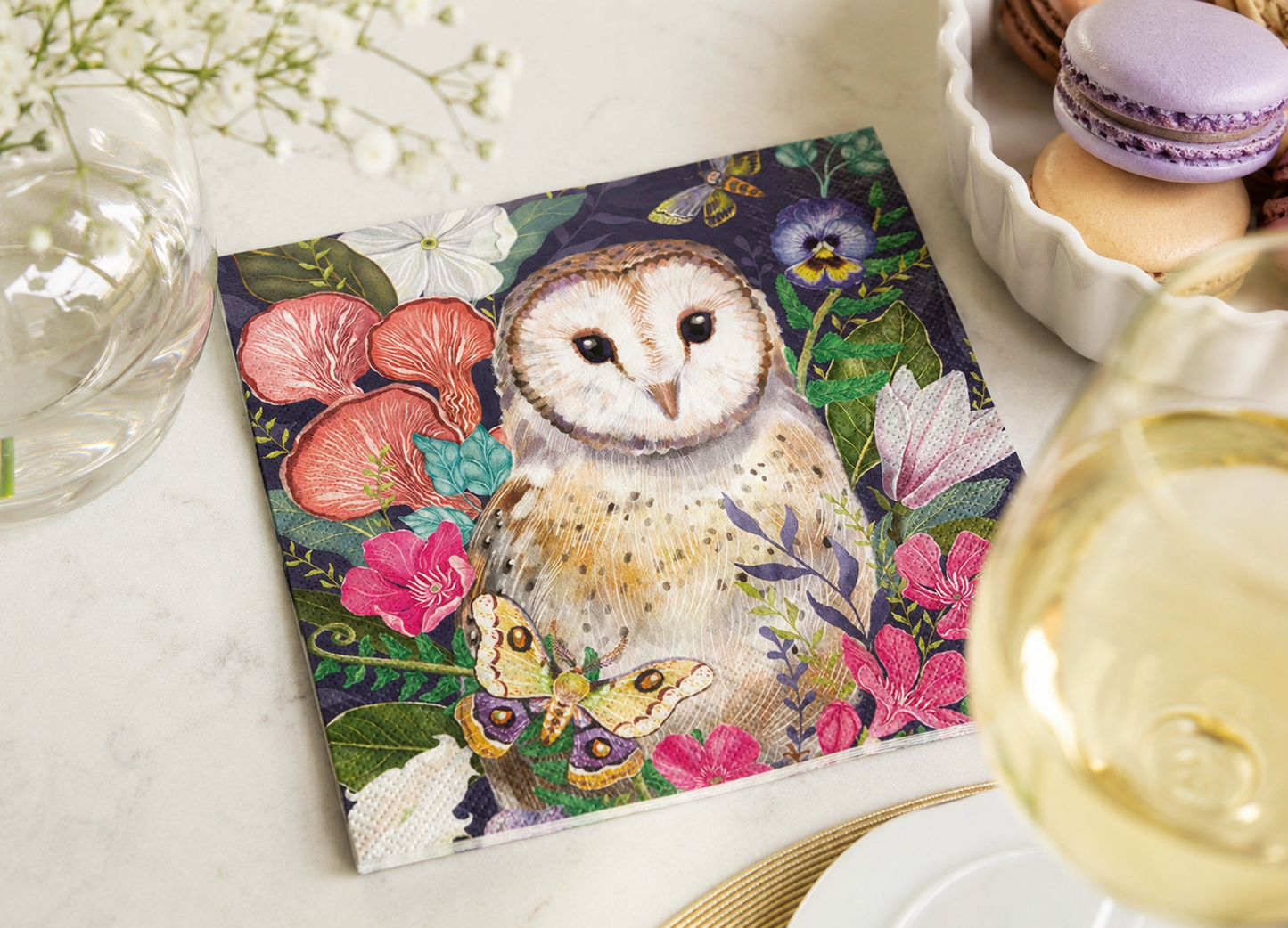Floral Barn Owl Paper Cocktail Napkins – Pack of 20 | 3-Ply Decorative Napkins