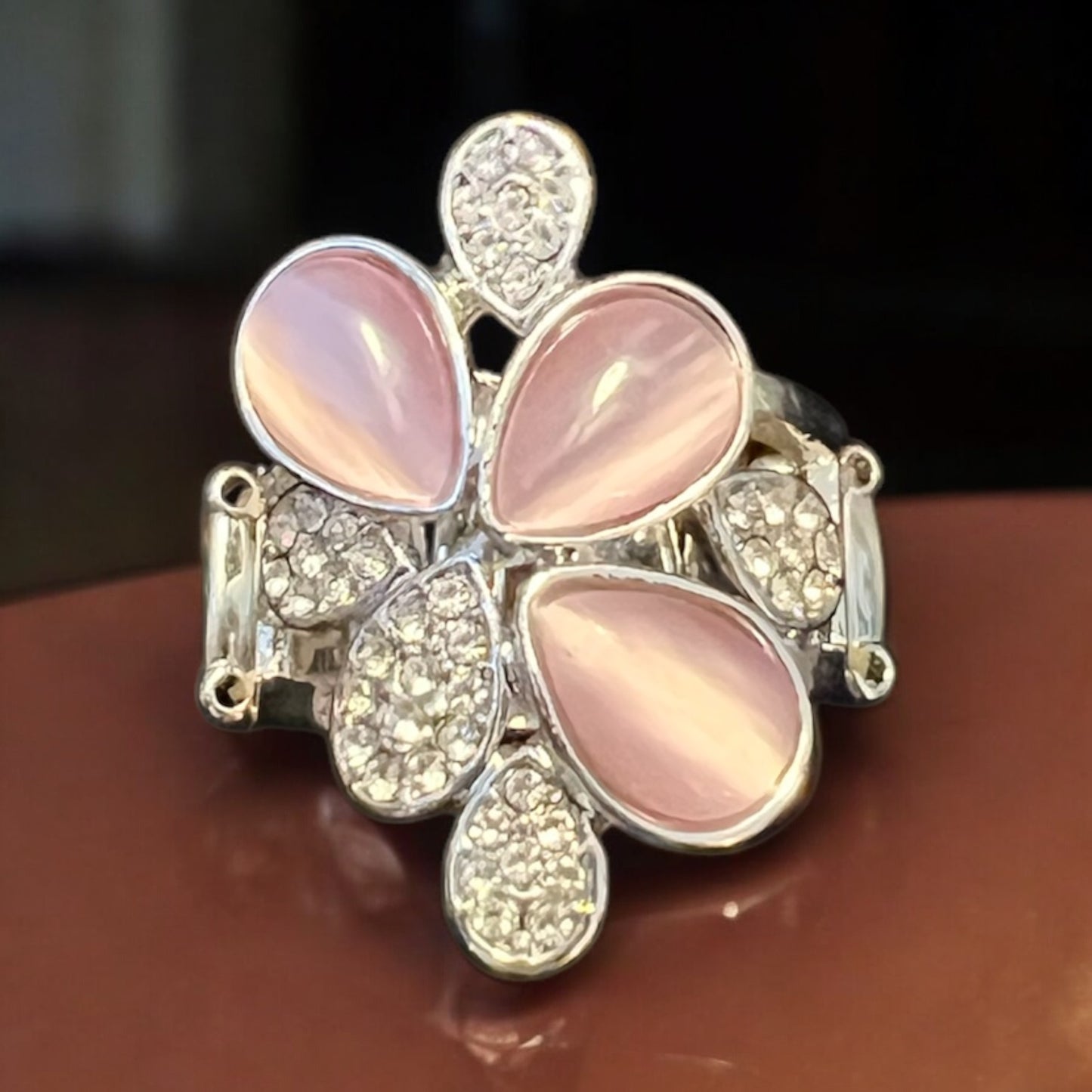 Pink and Crystal Stretch Band Cocktail Ring