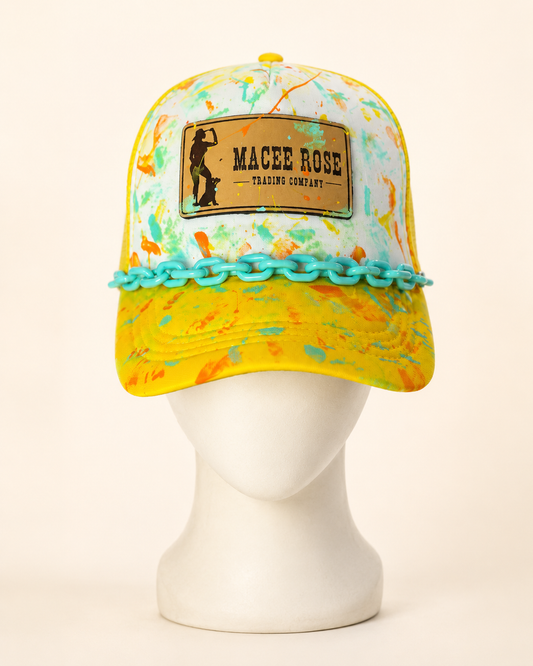 One Of A Kind - Sunshine & Turquoise Painted Trucker Hat