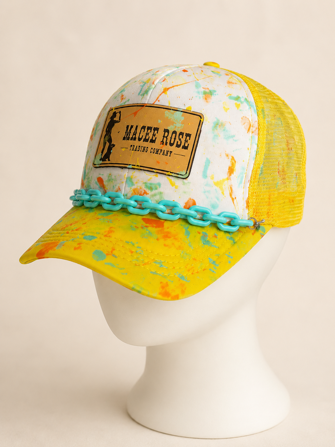 One Of A Kind - Sunshine & Turquoise Painted Trucker Hat