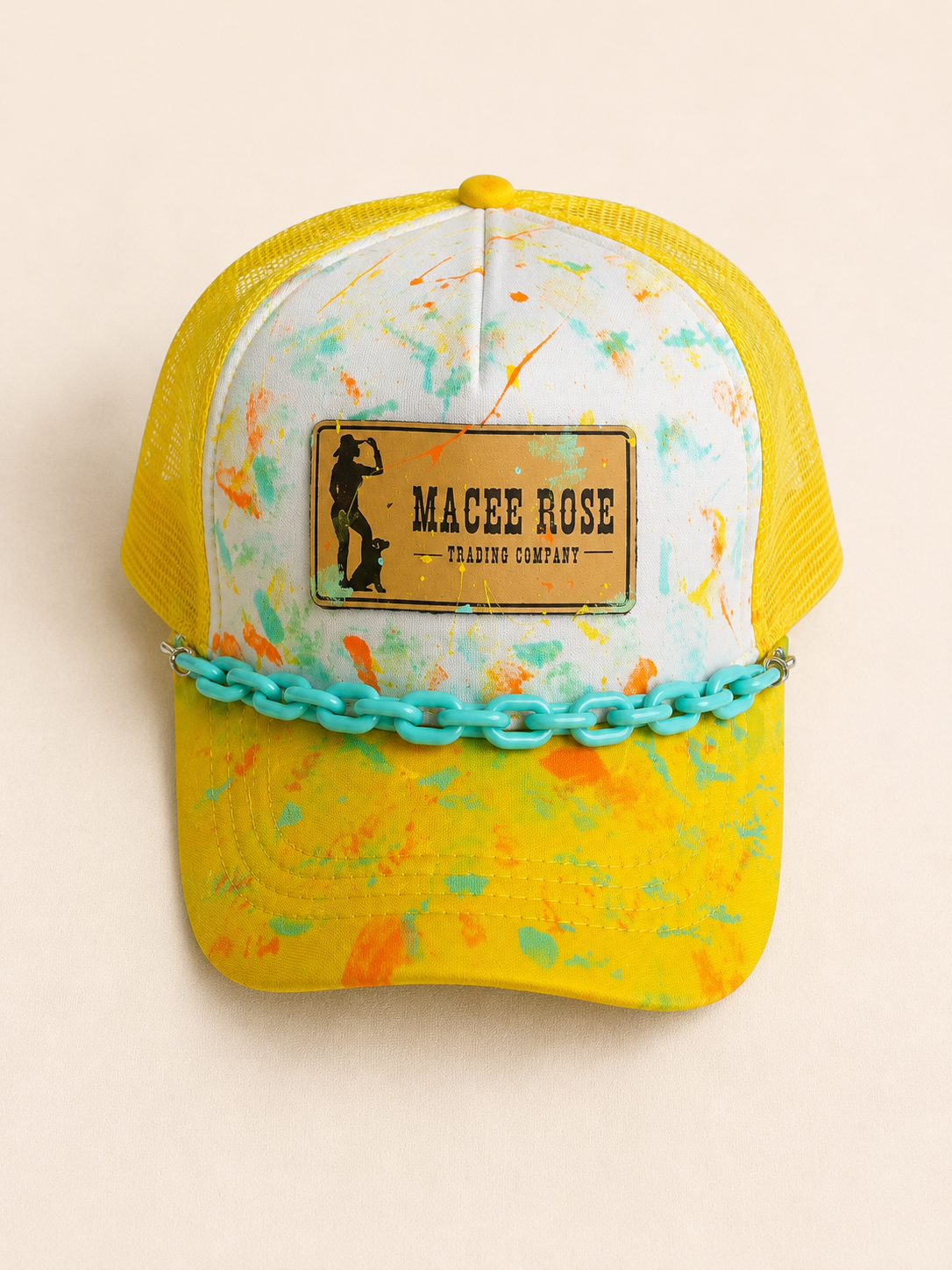 One Of A Kind - Sunshine & Turquoise Painted Trucker Hat