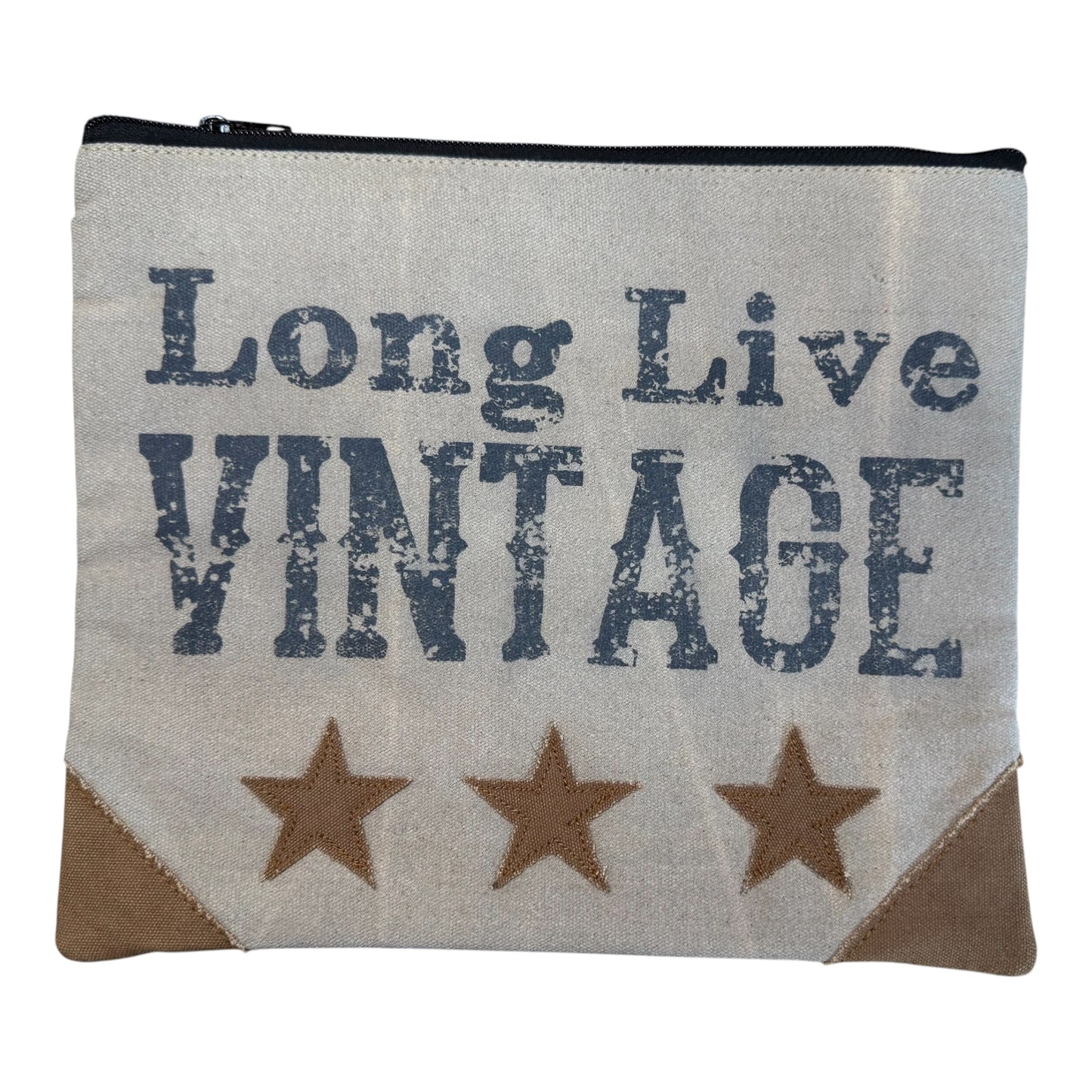 Long Live Vintage Canvas Zipper Pouch | Rustic Cosmetic & Travel Bag