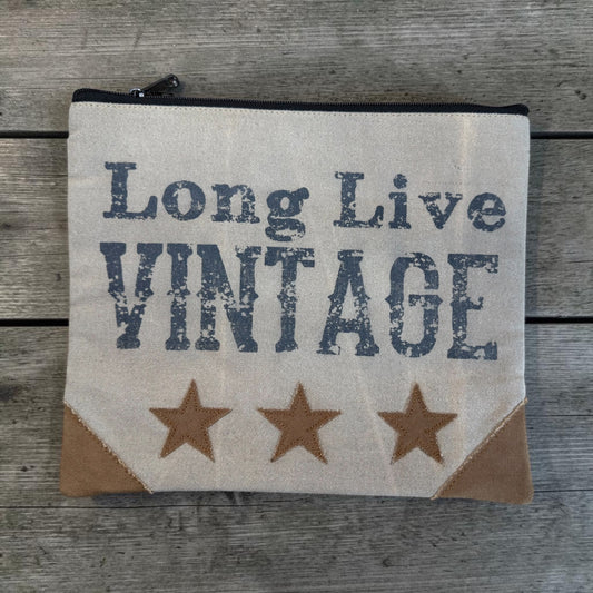 Long Live Vintage Canvas Zipper Pouch | Rustic Cosmetic & Travel Bag