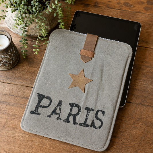 Paris - Canvas & Leather iPad Tablet Sleeve – 12” x 9” Padded Protective Case