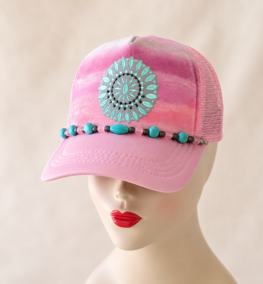 Pink Desert Bloom Hand-Painted Trucker Hat