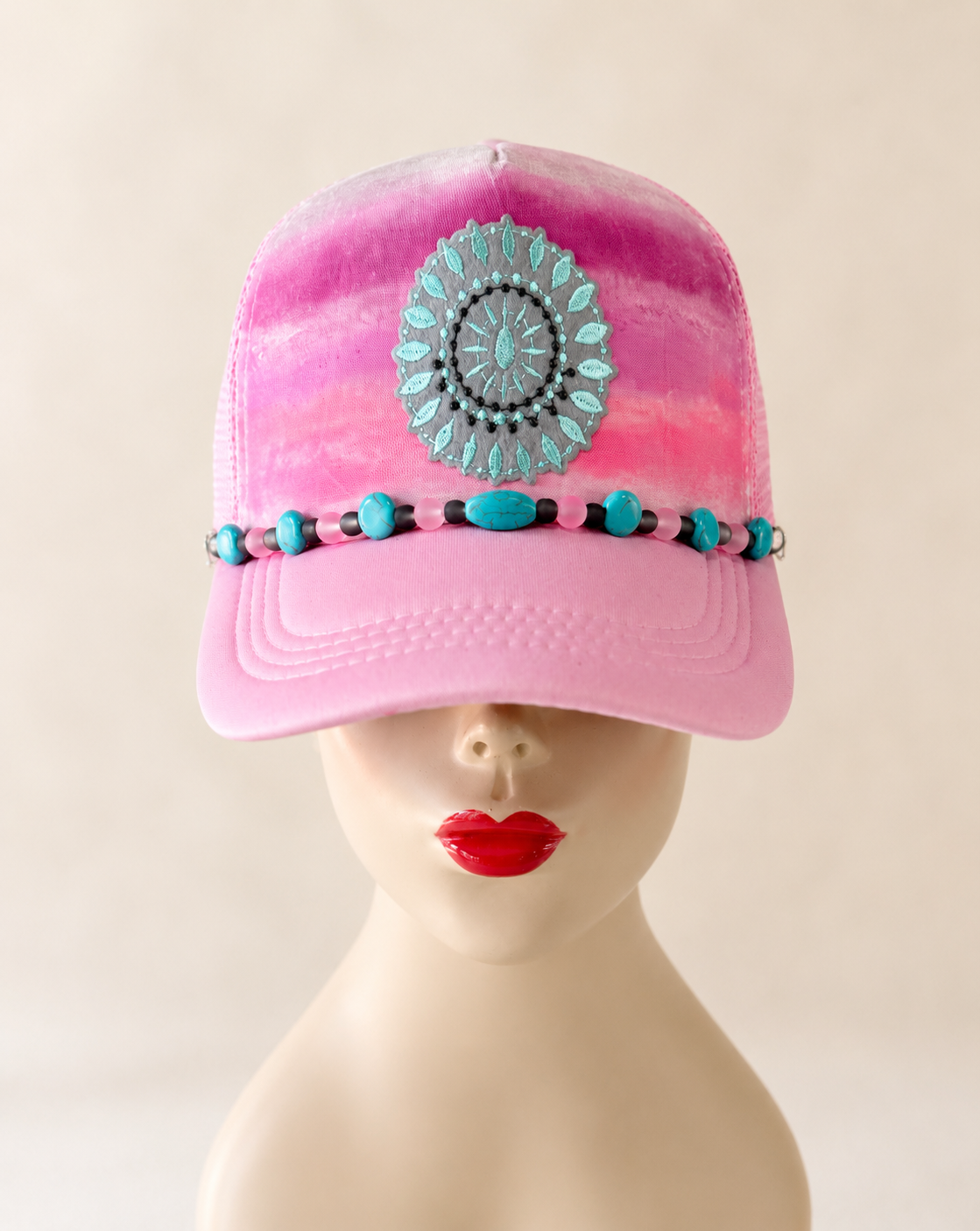 Pink Desert Bloom Hand-Painted Trucker Hat