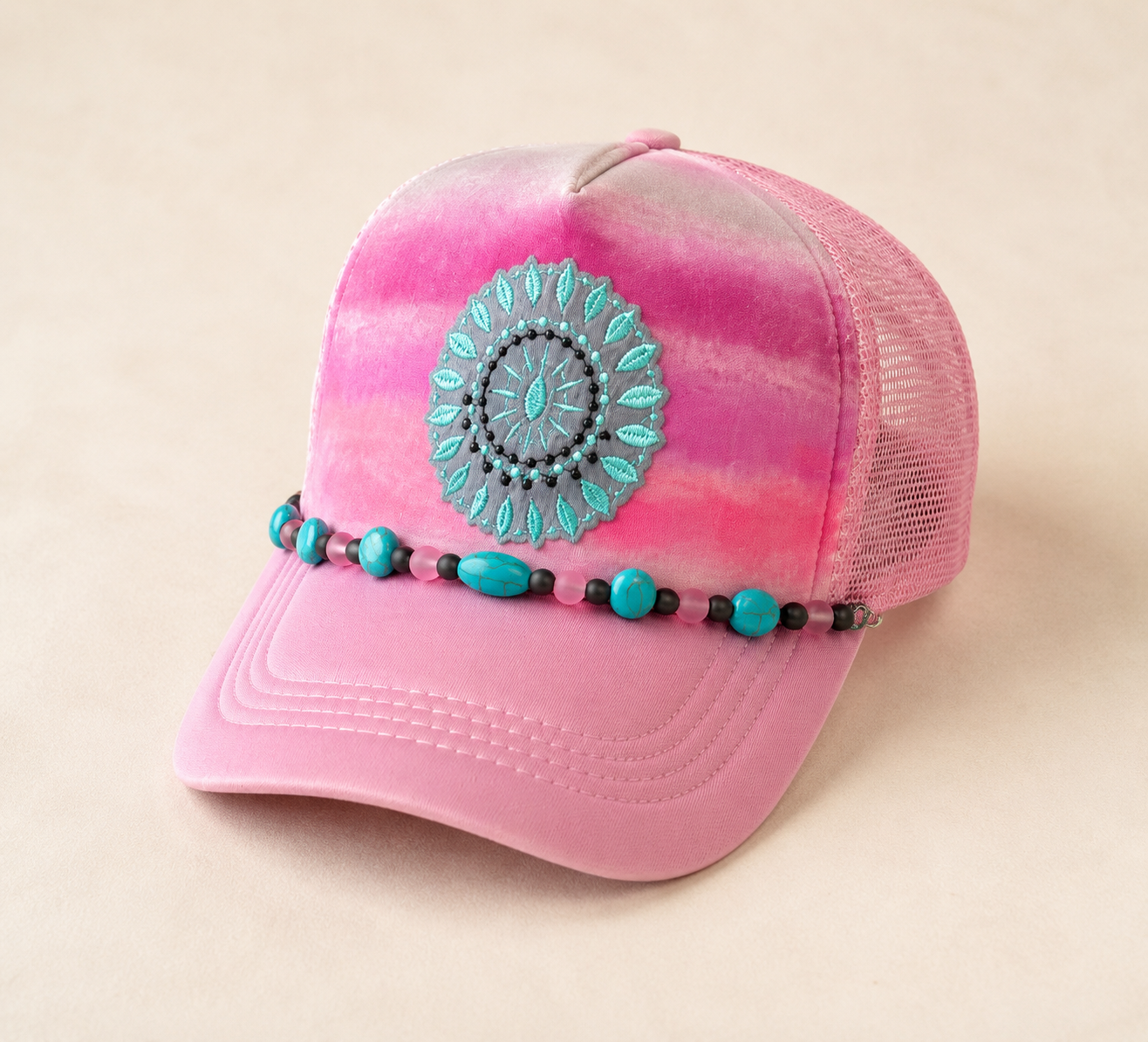 Pink Desert Bloom Hand-Painted Trucker Hat