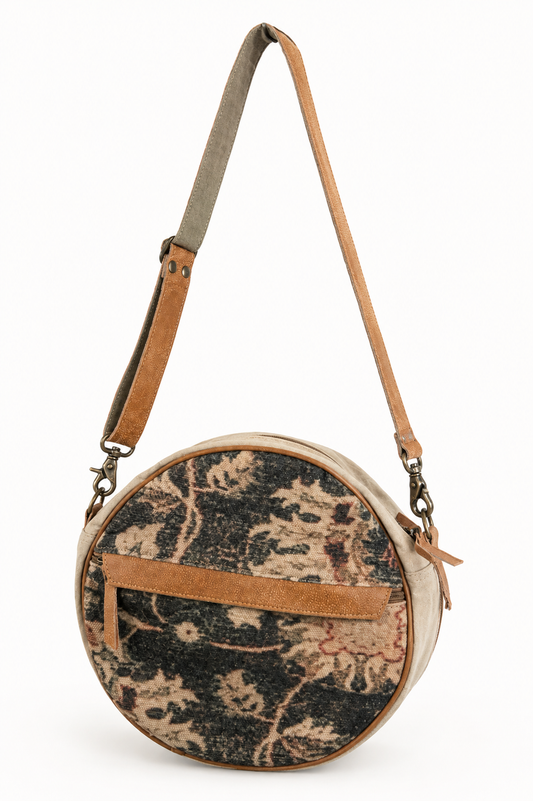 Upcycled Floral Canvas Round Crossbody Bag