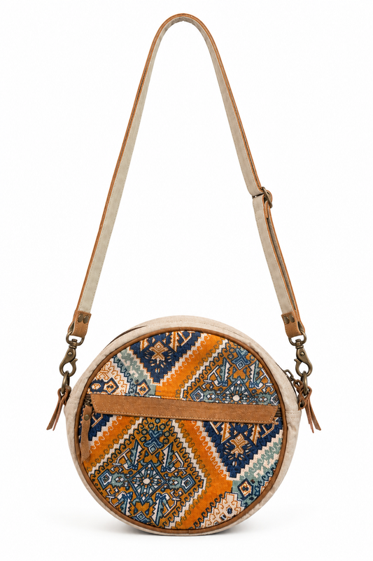 Upcycled Southwestern Round Crossbody Bag