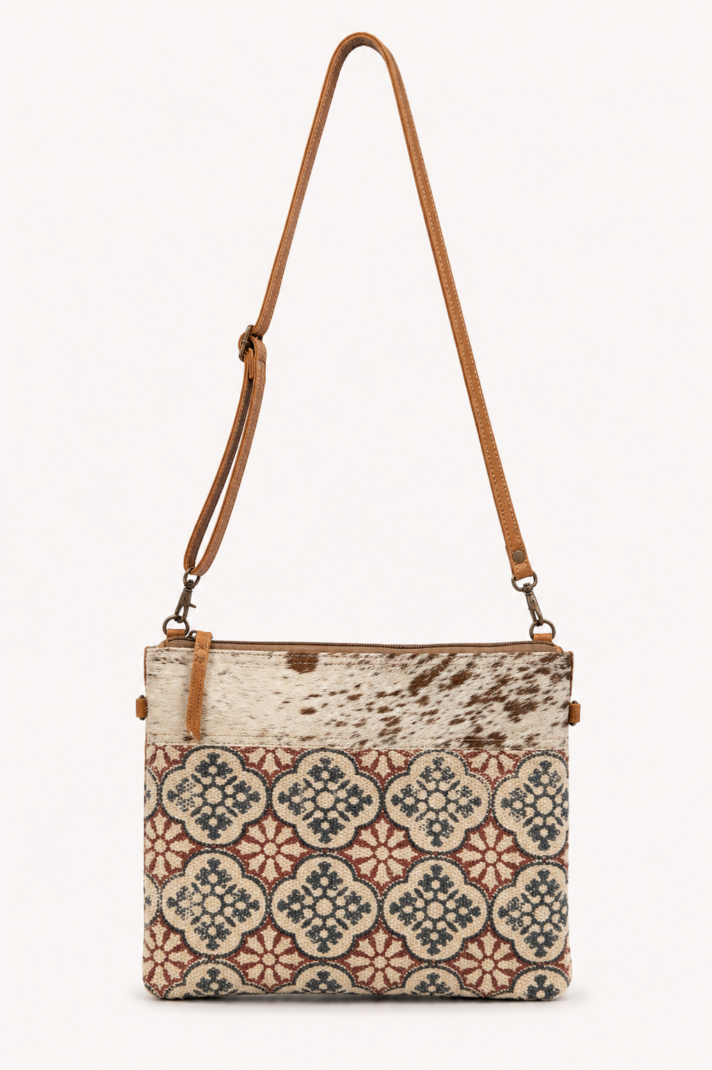 Upcycled Woven Rug & Cowhide Crossbody Bag