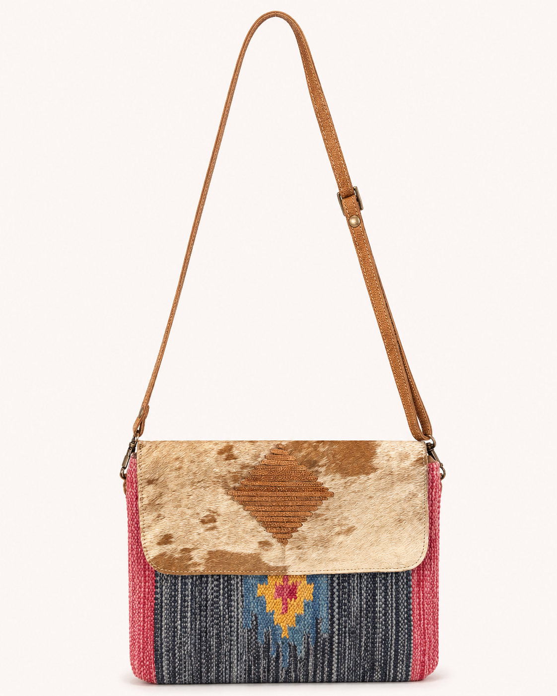 Upcycled Cowhide & Woven Crossbody Bag – Choose Your Hide