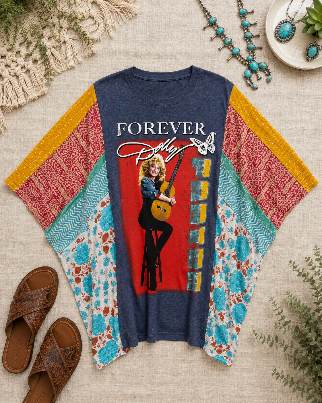 Forever Dolly Patchwork Poncho Top