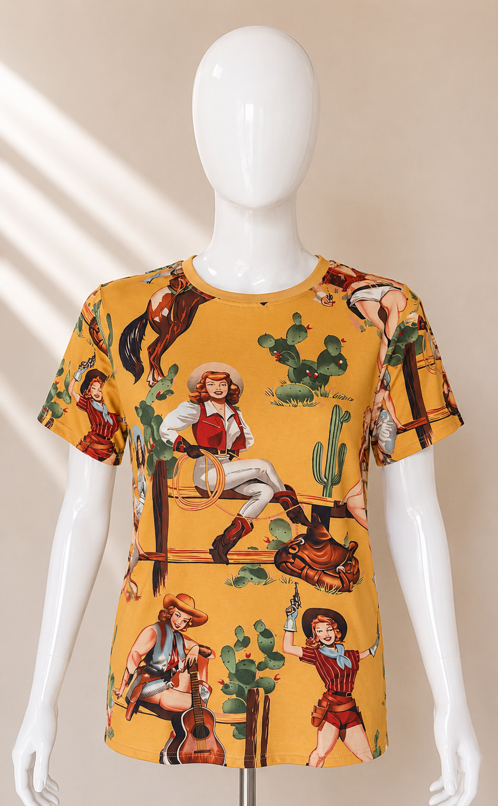 Retro Rodeo Cowgirl All-Over Print Tee