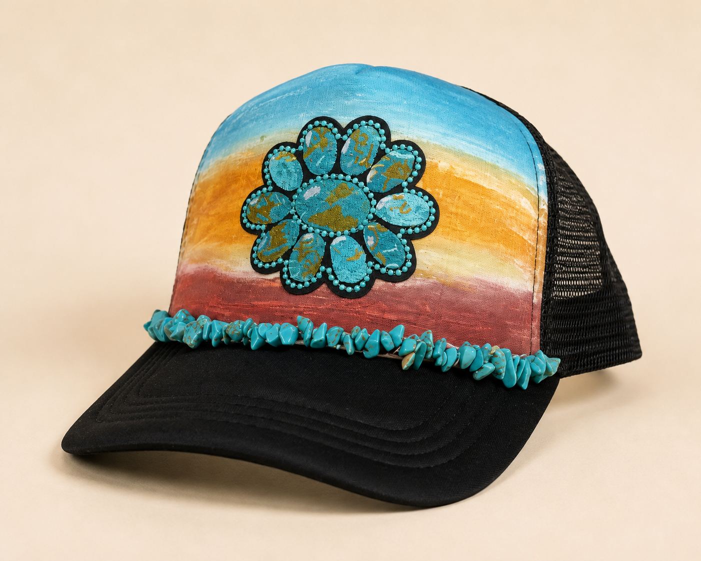 Desert Turquoise Hand-Painted Trucker Hat