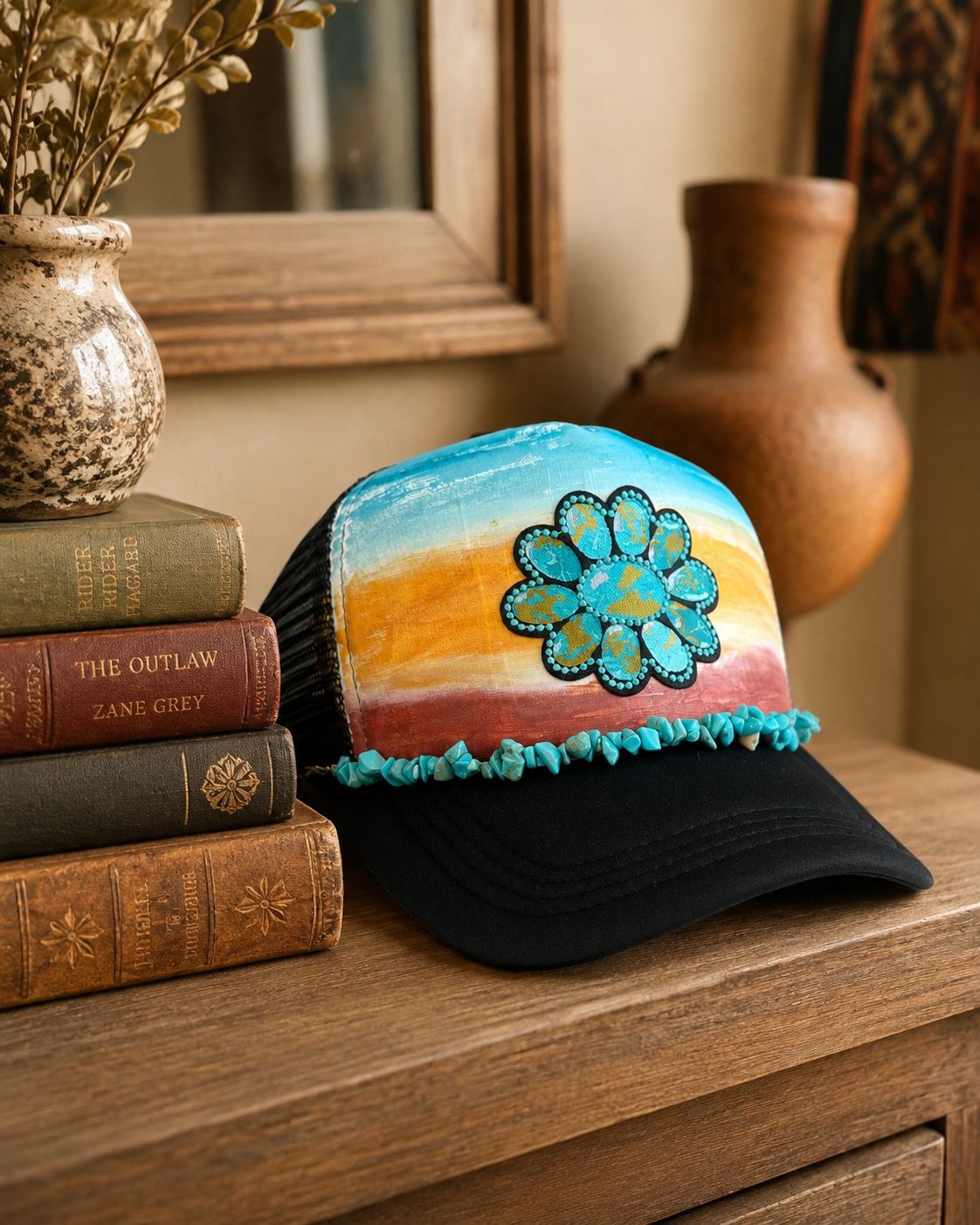 Desert Turquoise Hand-Painted Trucker Hat