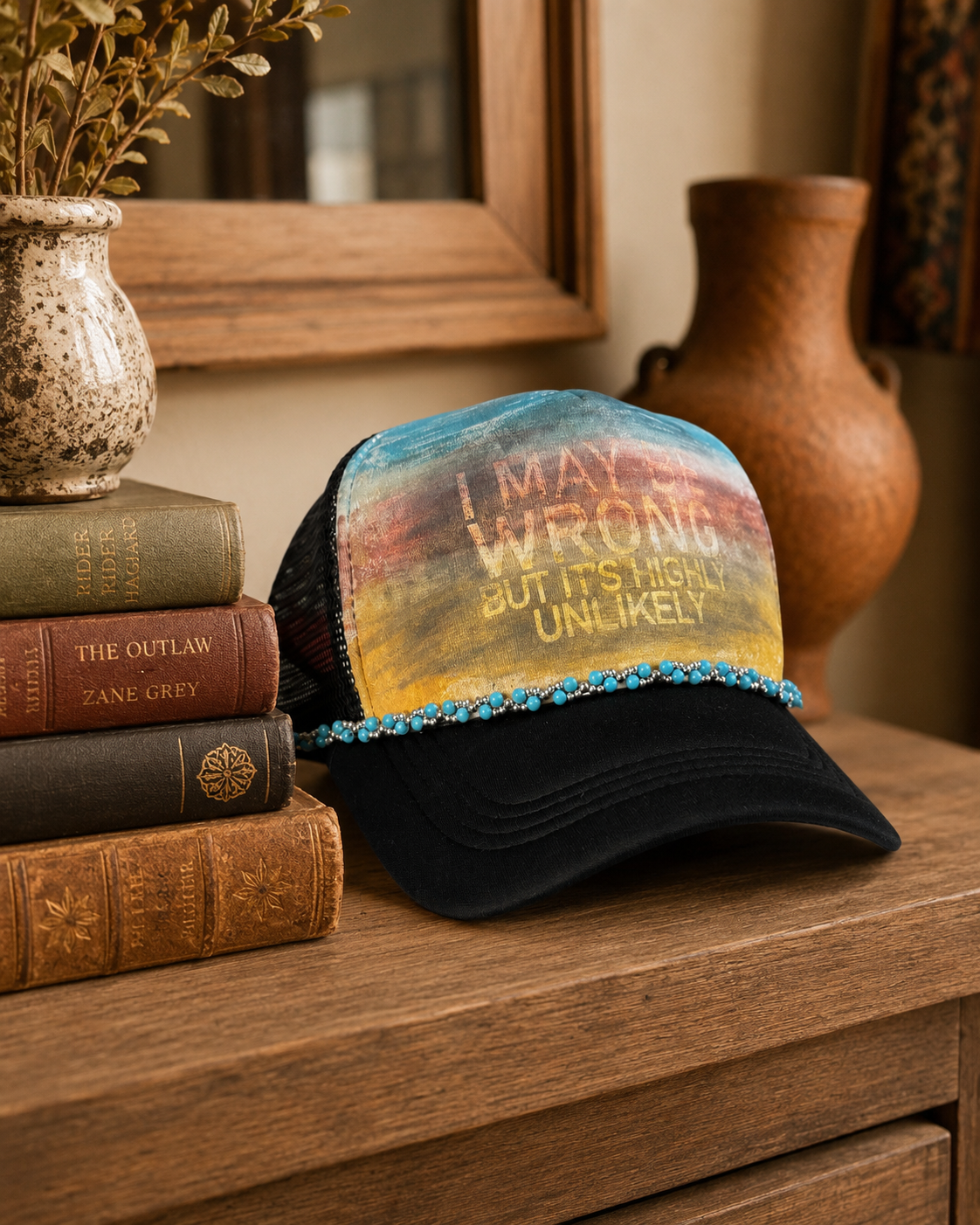 Highly Unlikely Hand-Painted Trucker Hat
