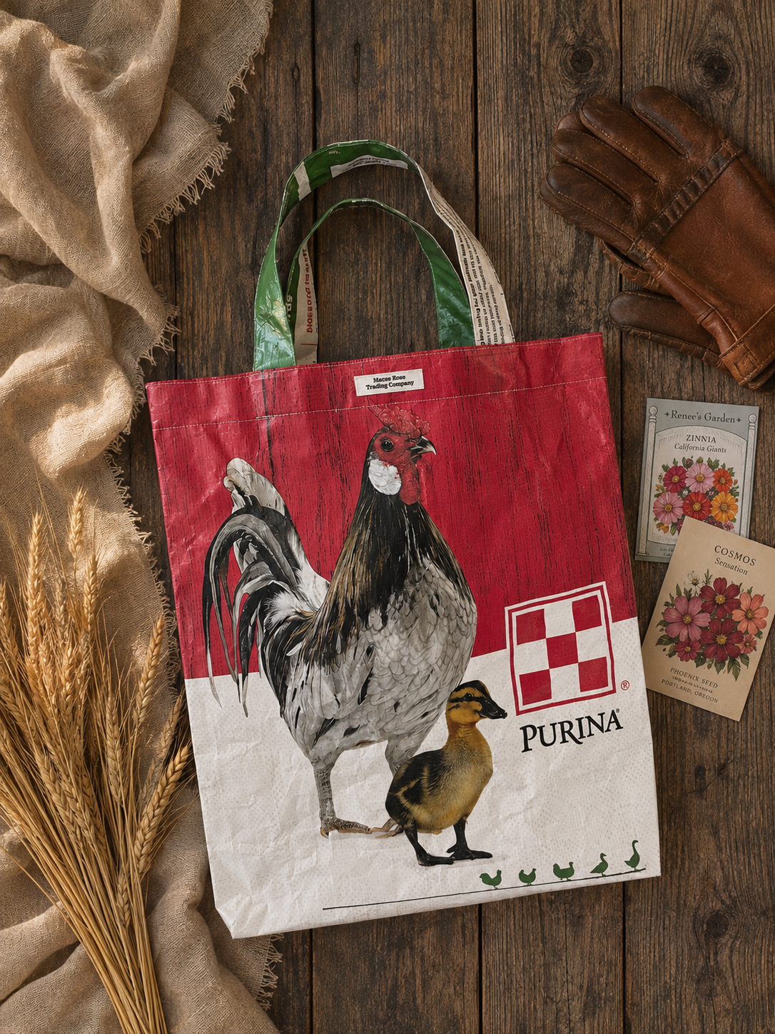 Rooster & Duck Market Tote - From The Feed Sack Collection