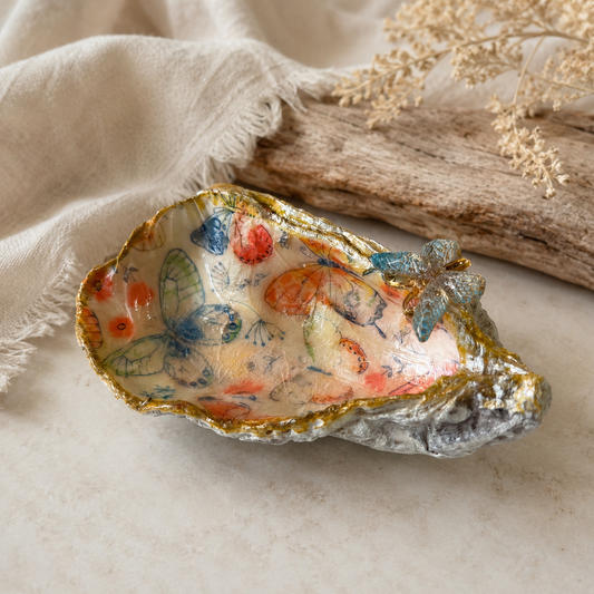 Natural Shell Trinket Dish, Coastal Home Decor - Butterflies