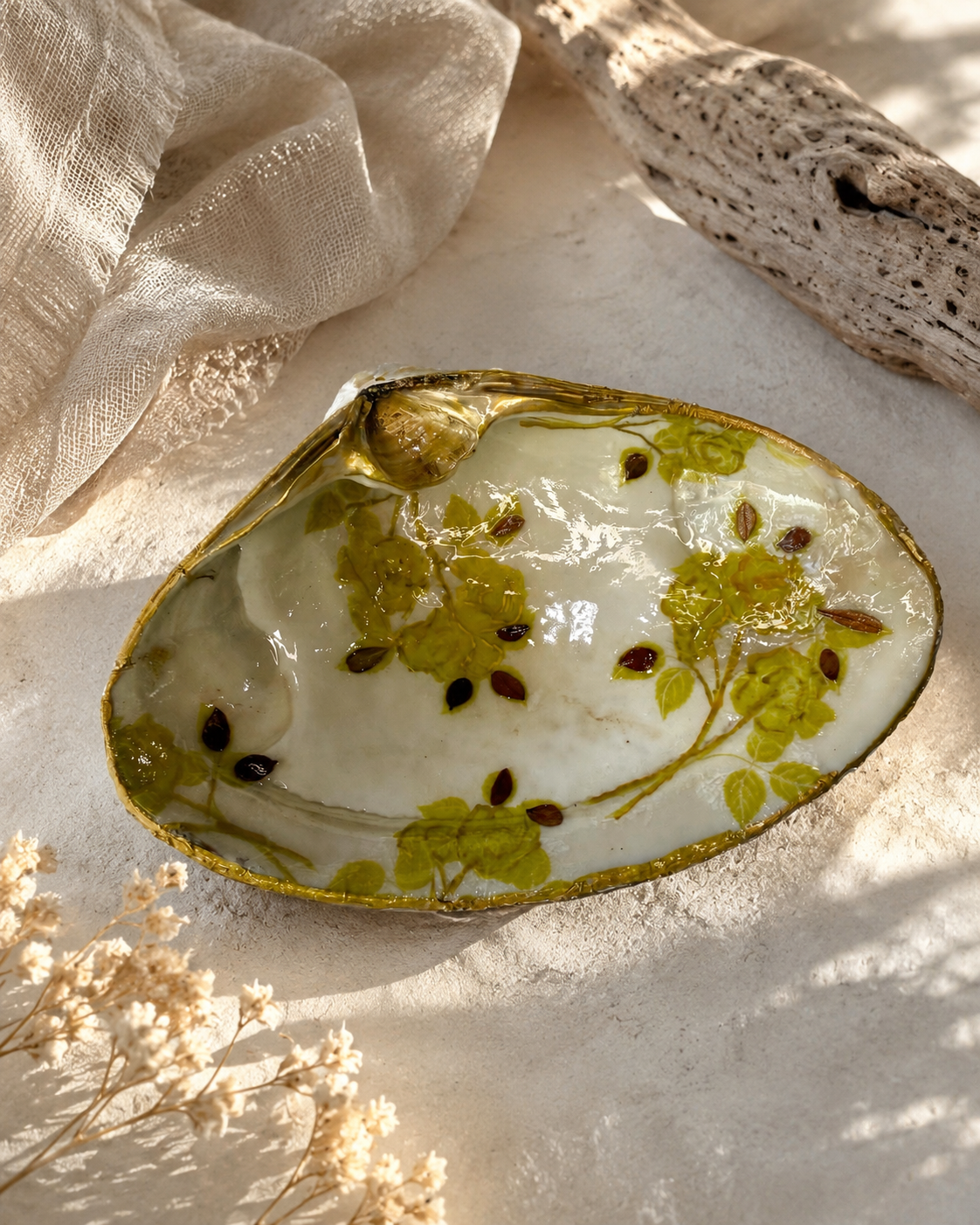 Natural Clam Shell Trinket Dish, Coastal Home Decor - Golden Rose