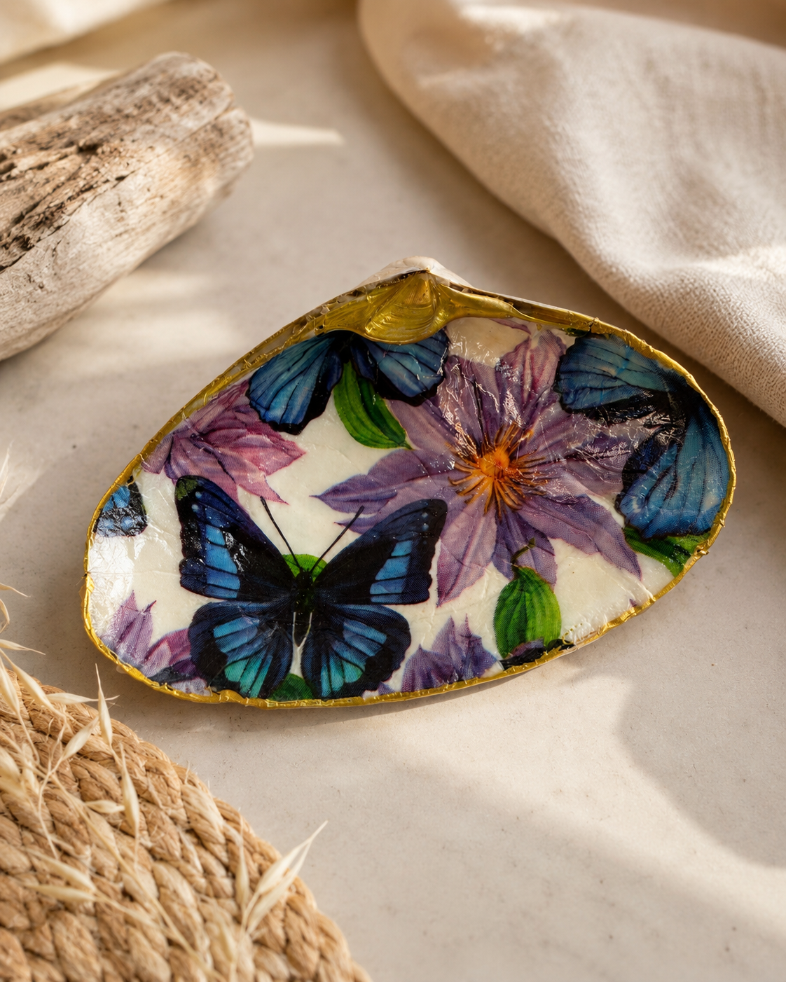 Natural Clam Shell Trinket Dish, Coastal Home Decor - Indigo Garden