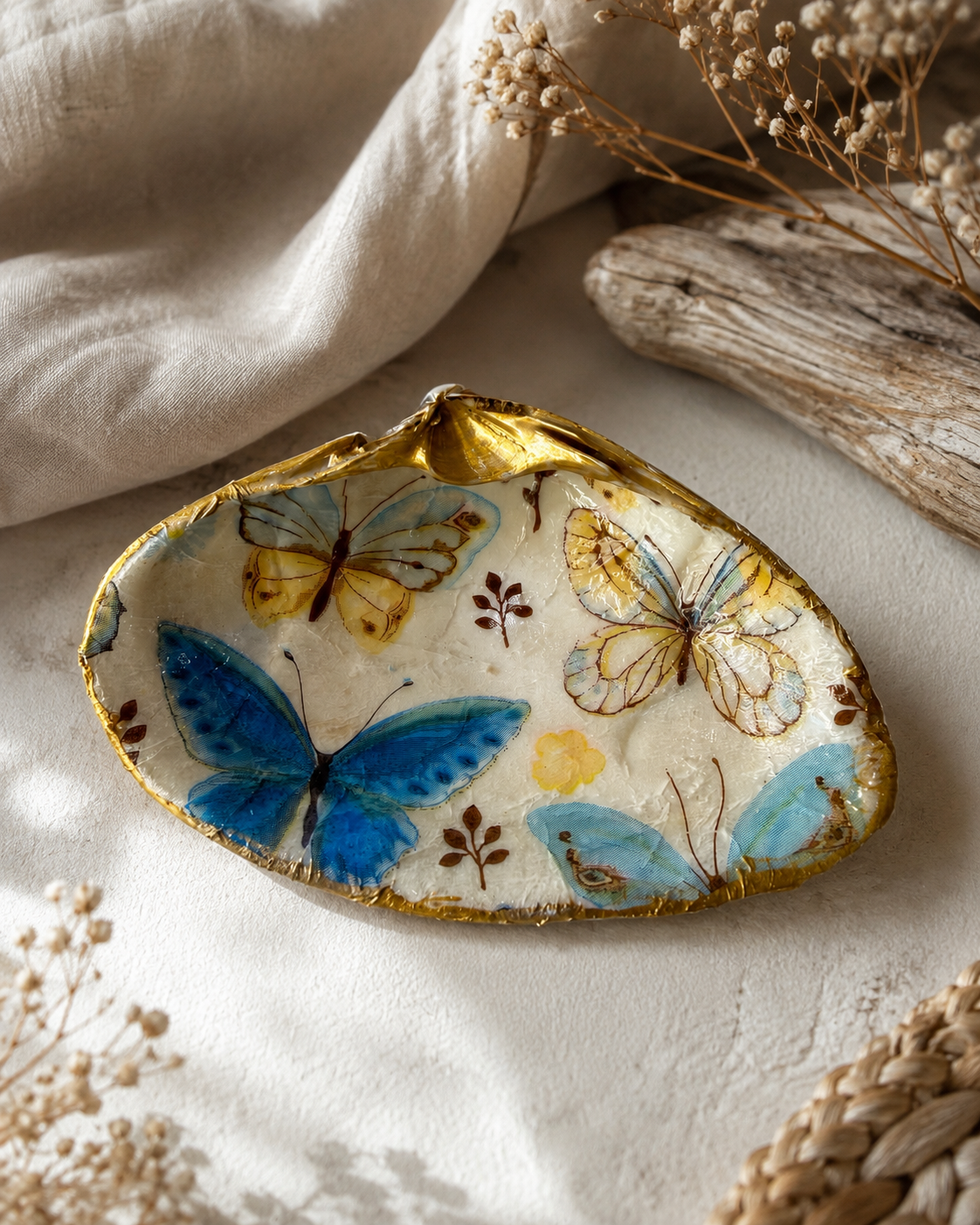 Natural Clam Shell Trinket Dish, Coastal Home Decor - Blue Butterfly Meadow