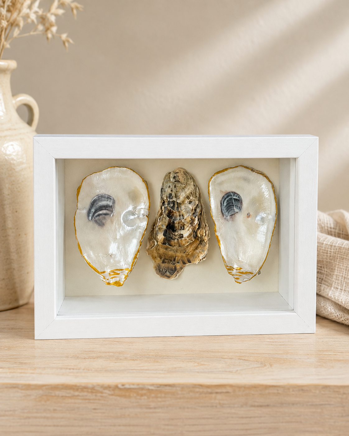 Pearl & Gold Oyster Shell Shadowbox