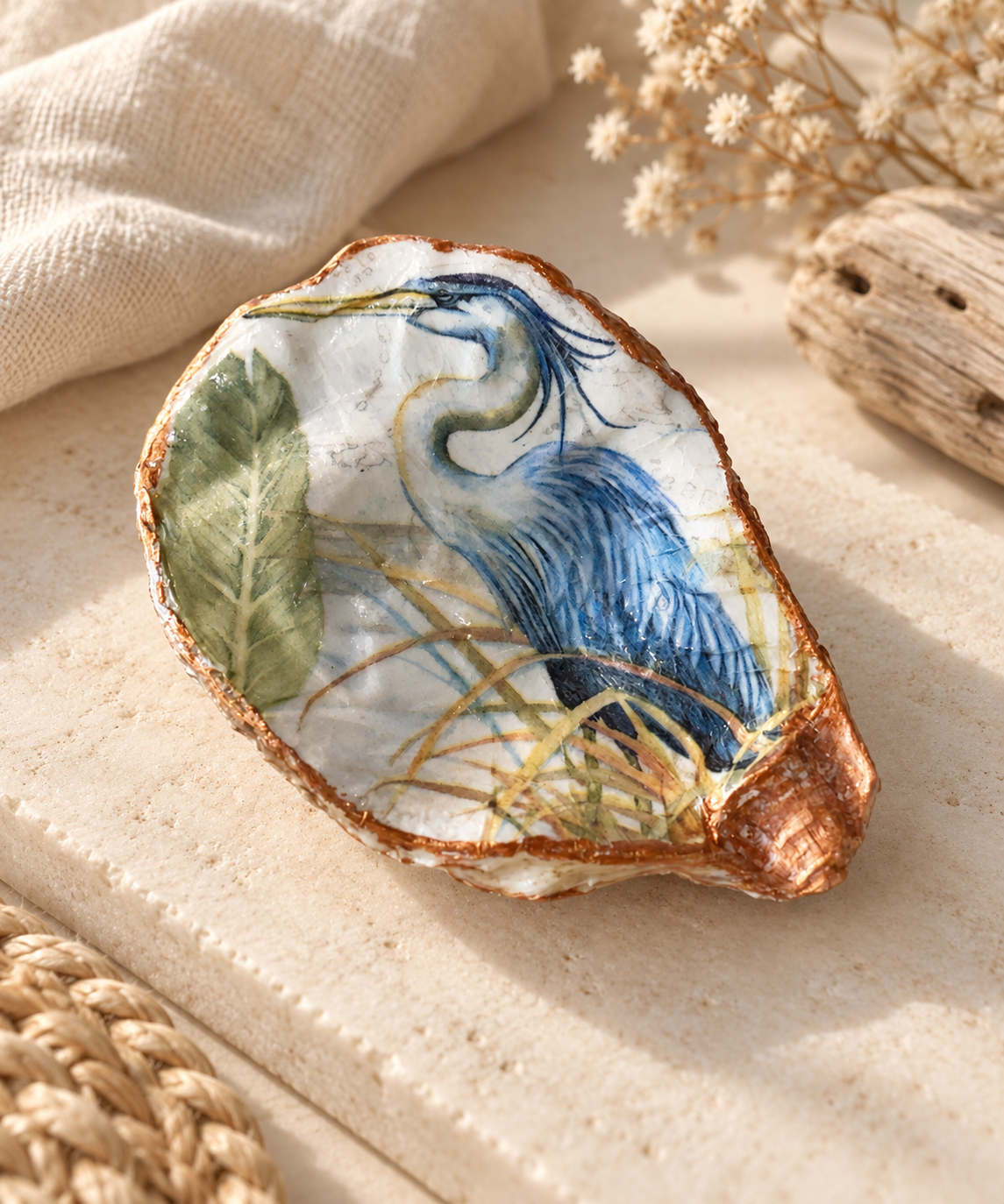 Blue Heron Handcrafted Oyster Shell Dish