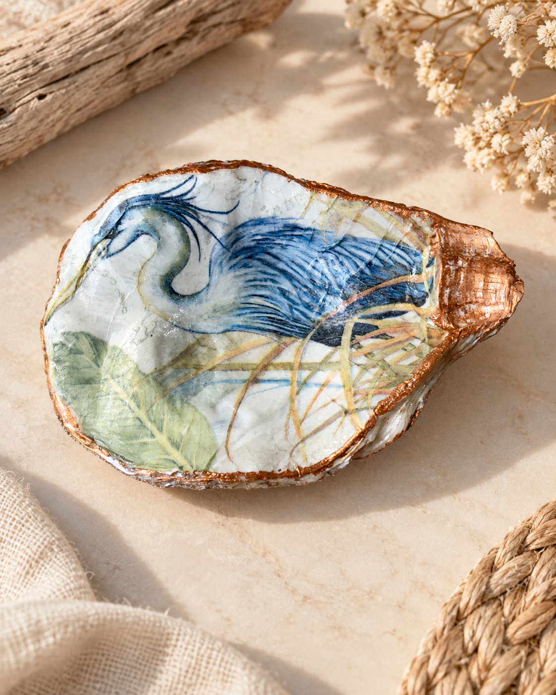 Blue Heron Handcrafted Oyster Shell Dish