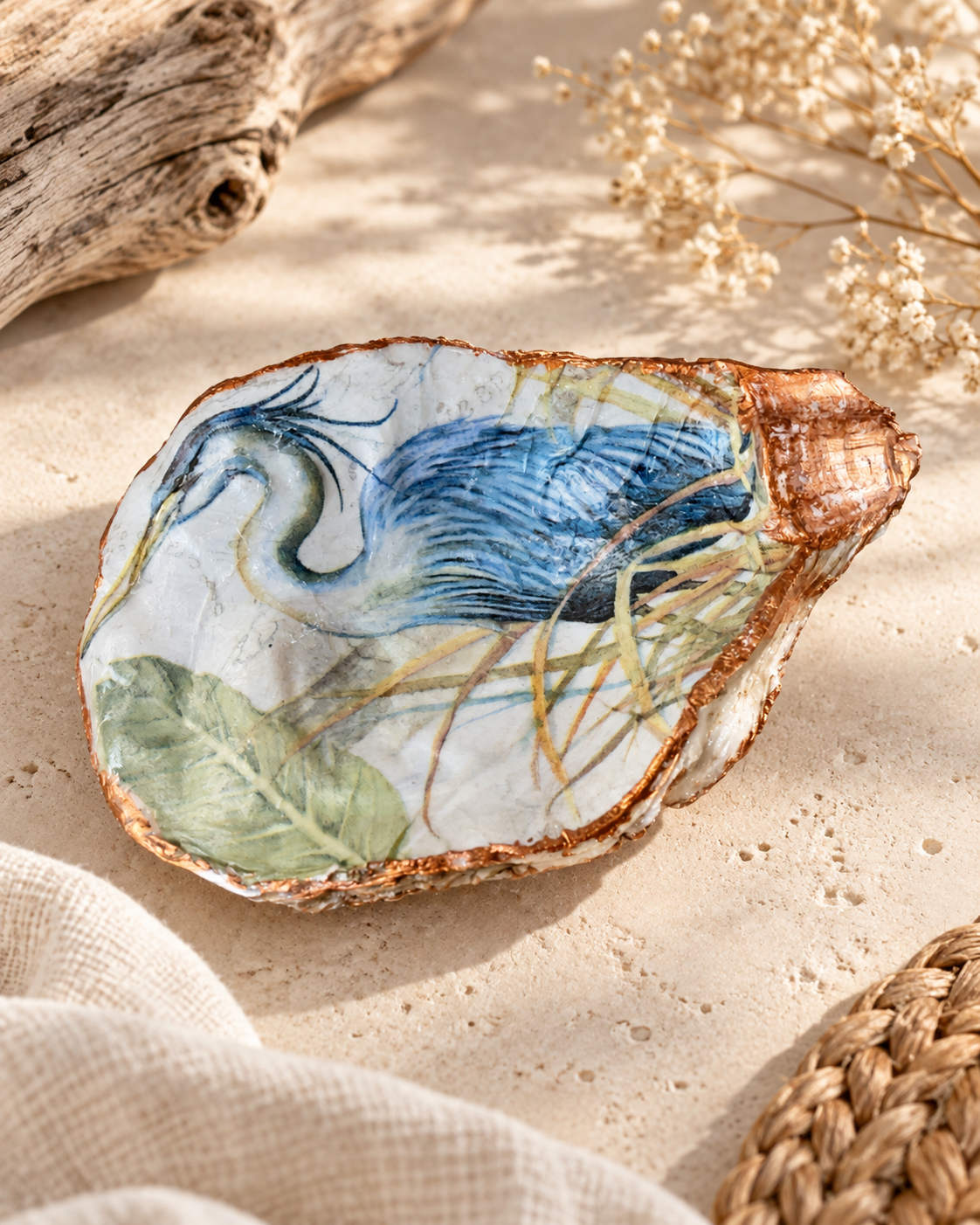 Blue Heron Handcrafted Oyster Shell Dish