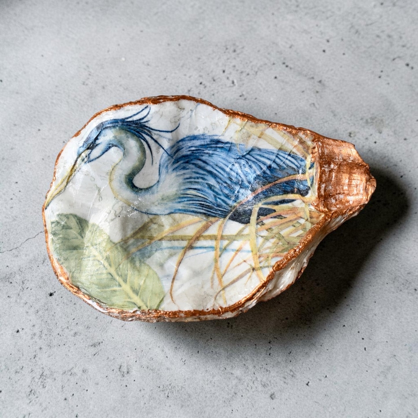 Blue Heron Handcrafted Oyster Shell Dish