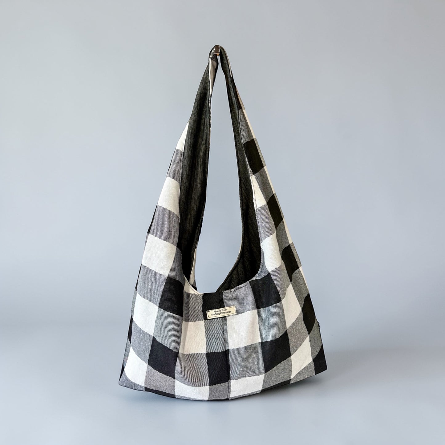 Black & White Buffalo Plaid Slouchy Hobo Bag – Handmade Oversized Boho Tote