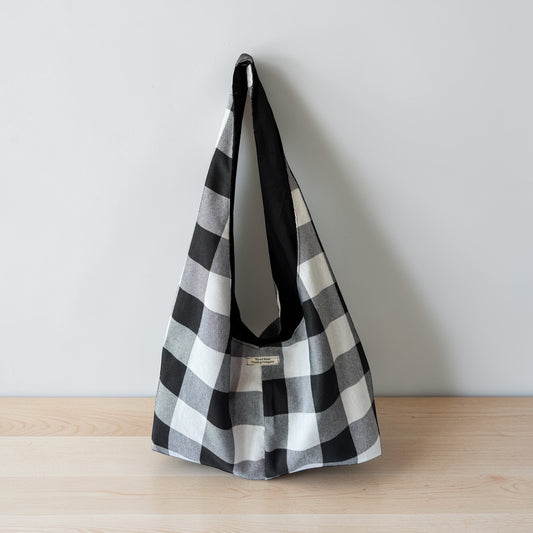 Black & Buffalo Check Twist Handle Hobo Bag