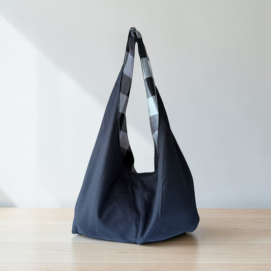 Black & Buffalo Check Twist Handle Hobo Bag