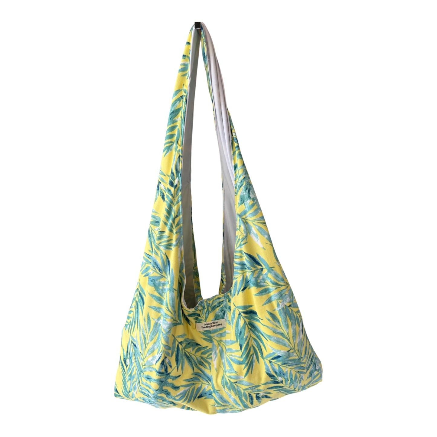 Tropical Leaf Twist Handle Slouchy Hobo Bag – Handmade Coastal Boho Shoulder Purse