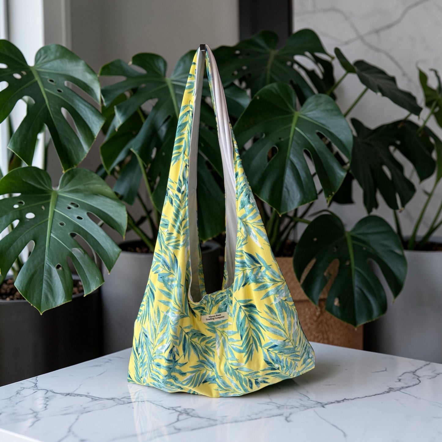 Tropical Leaf Twist Handle Slouchy Hobo Bag – Handmade Coastal Boho Shoulder Purse
