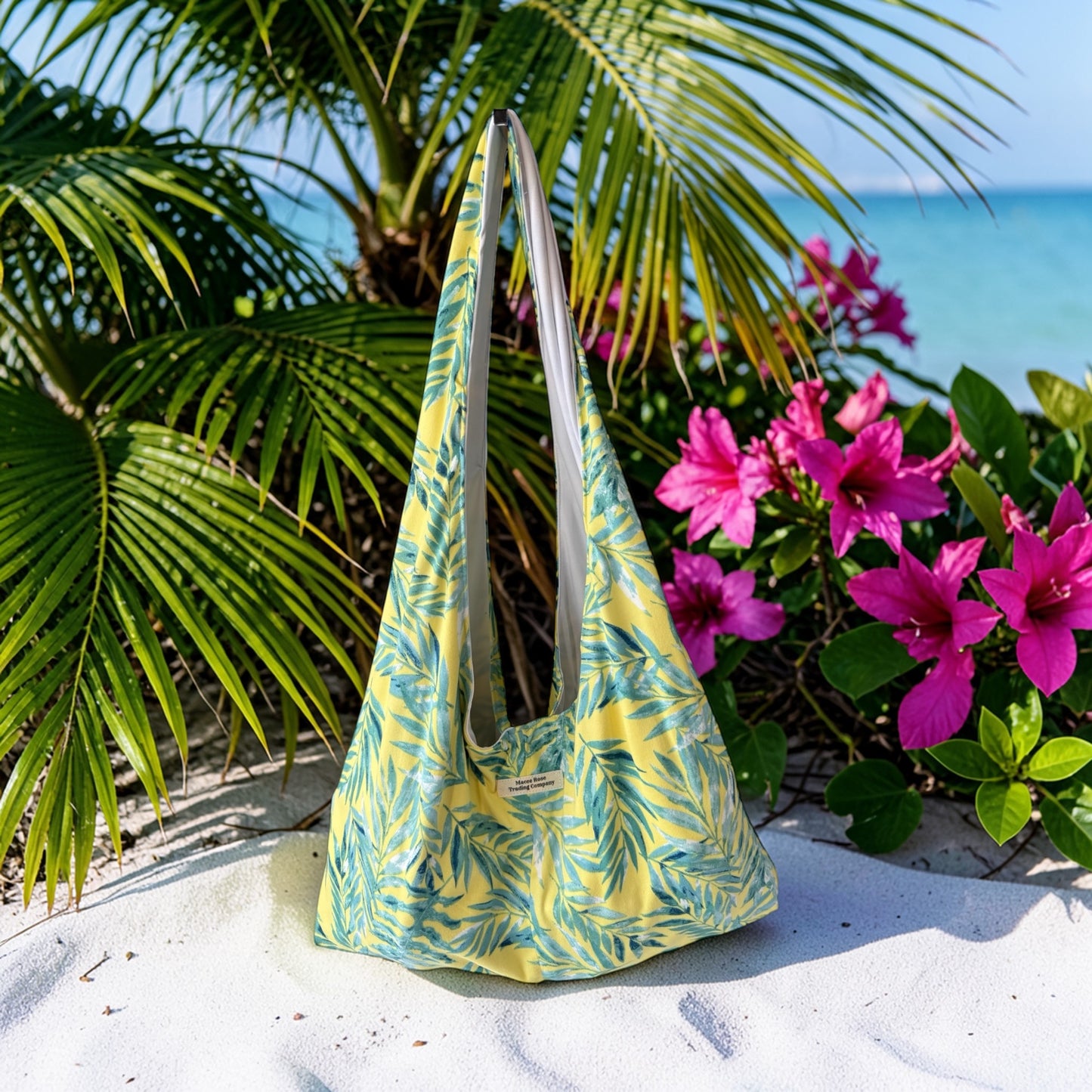 Tropical Leaf Twist Handle Slouchy Hobo Bag – Handmade Coastal Boho Shoulder Purse