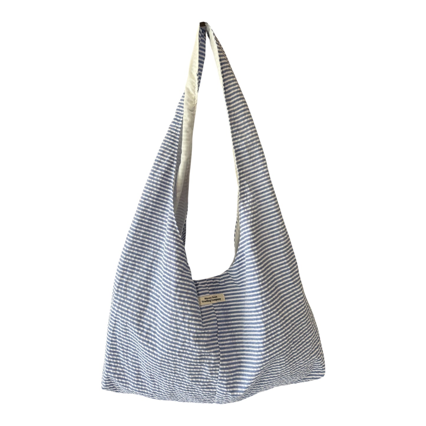 Blue & White Stripe Twist Handle Hobo Bag | Coastal Boho Shoulder Purse
