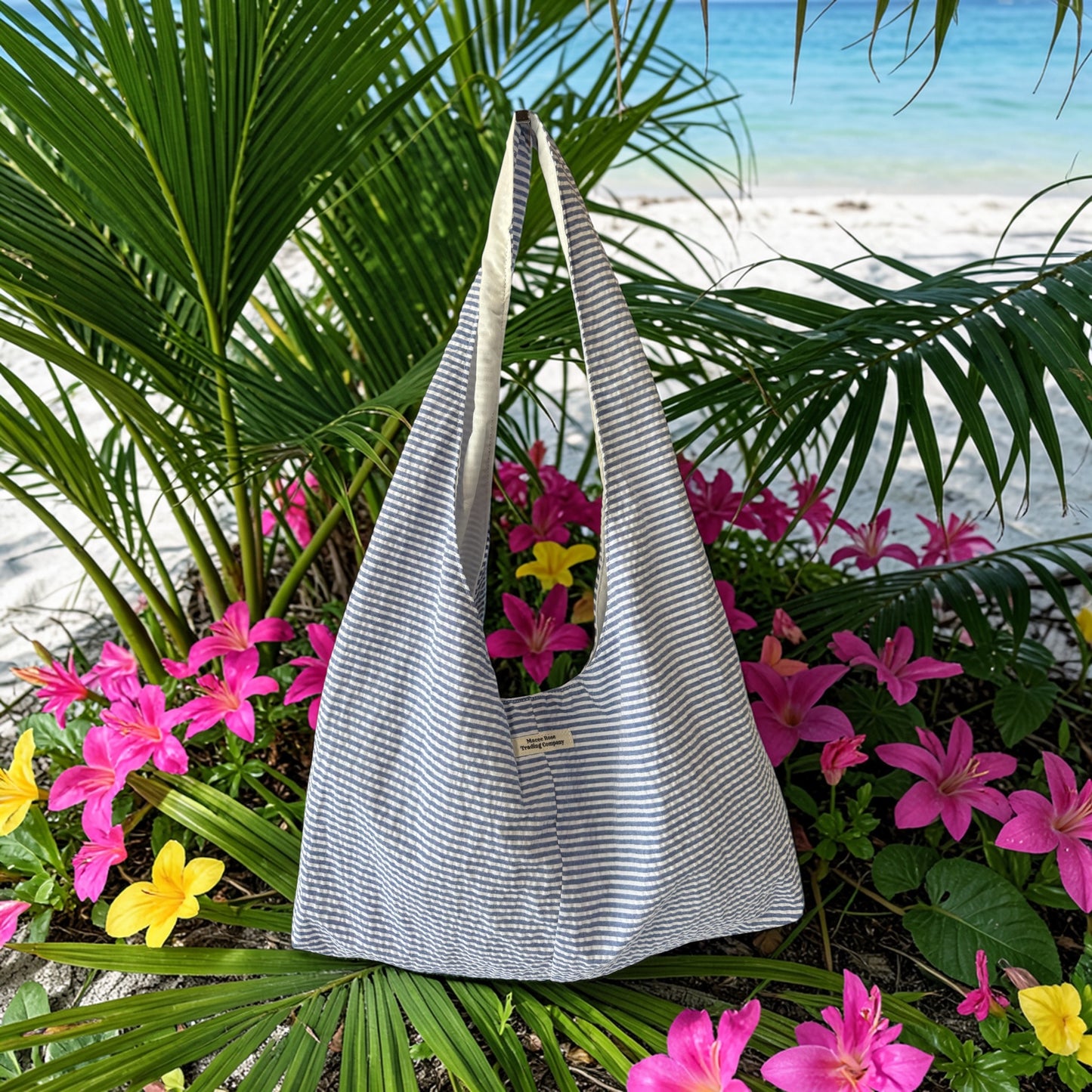 Blue & White Stripe Twist Handle Hobo Bag | Coastal Boho Shoulder Purse