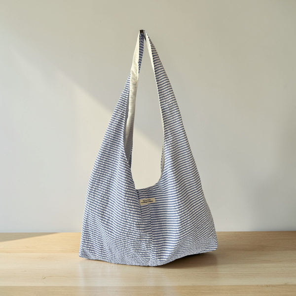 Blue & White Stripe Twist Handle Hobo Bag