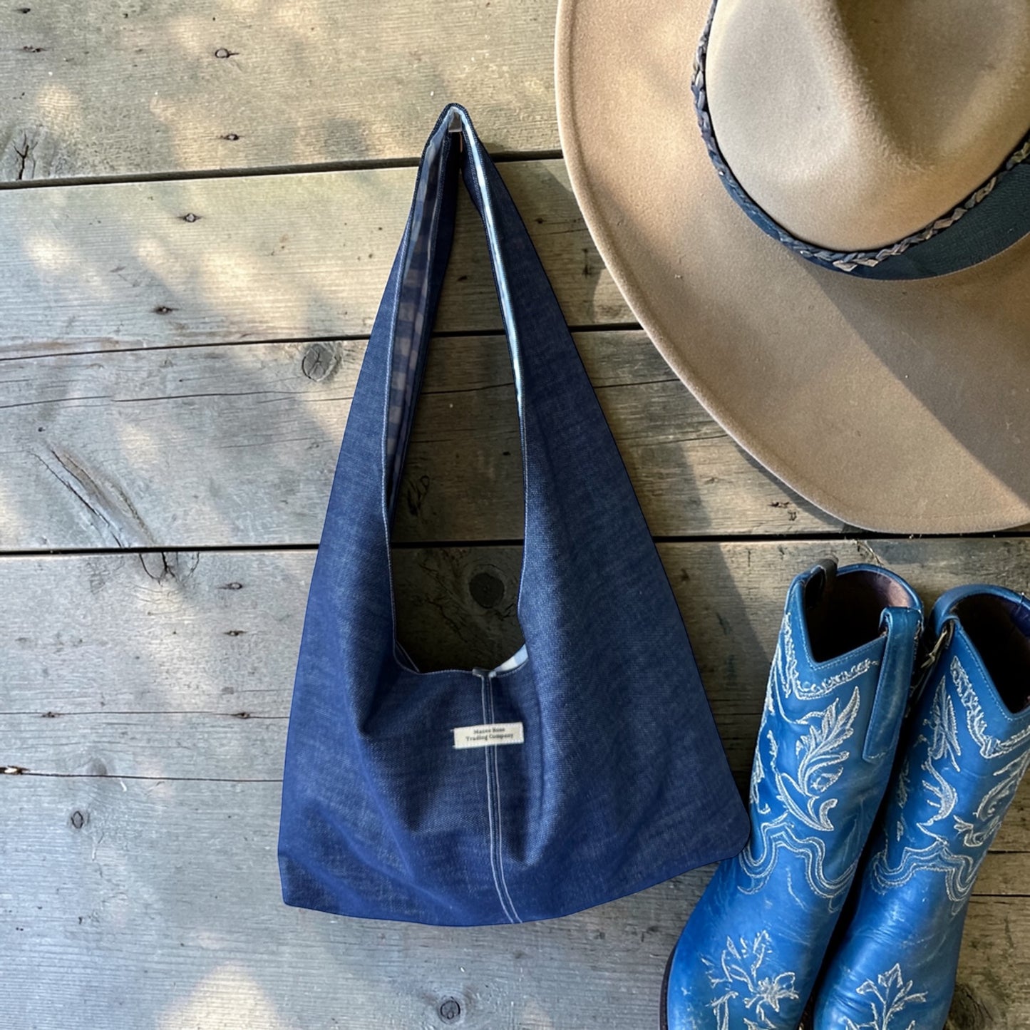 Classic Denim Slouchy Hobo Bag – Handmade Boho Western Coastal Tote