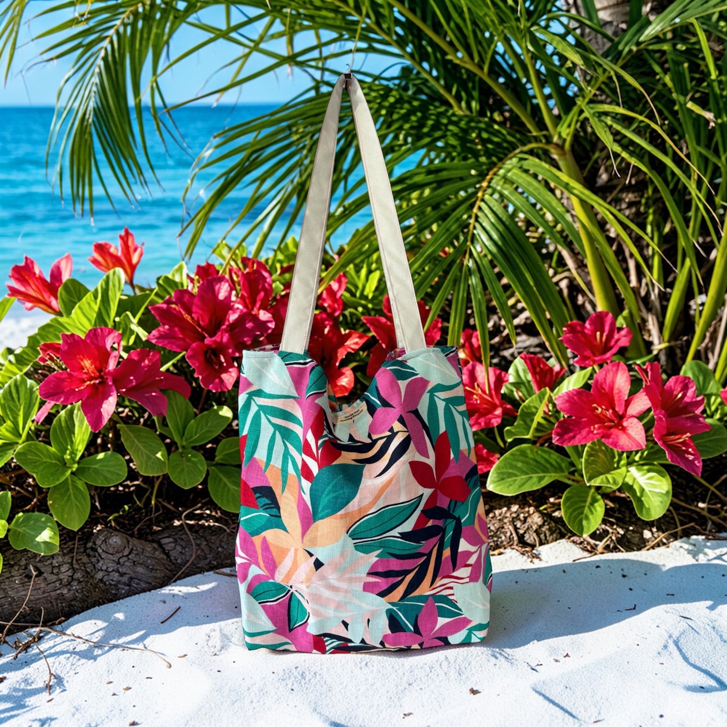 Tropical Breeze Reversible Tote Bag – Handmade Coastal Boho Shoulder Bag