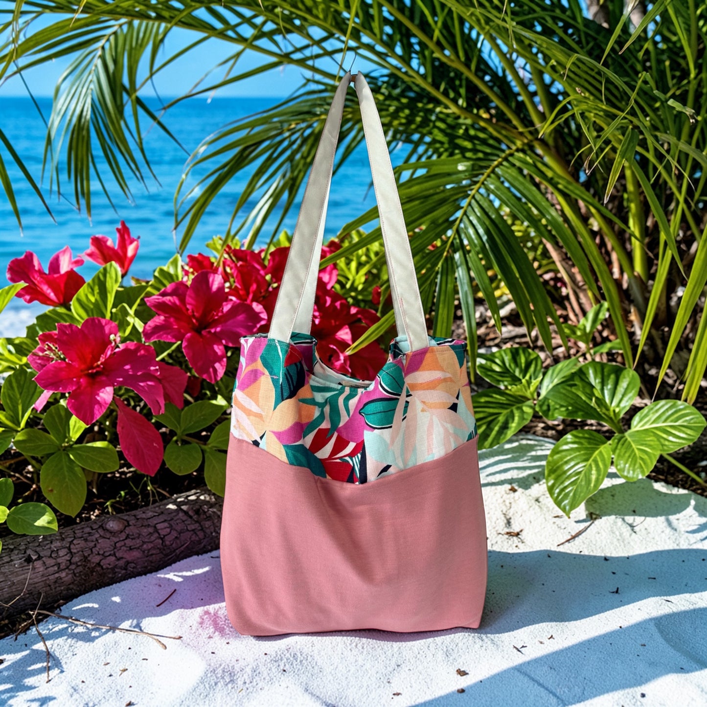 Tropical Breeze Reversible Tote Bag – Handmade Coastal Boho Shoulder Bag