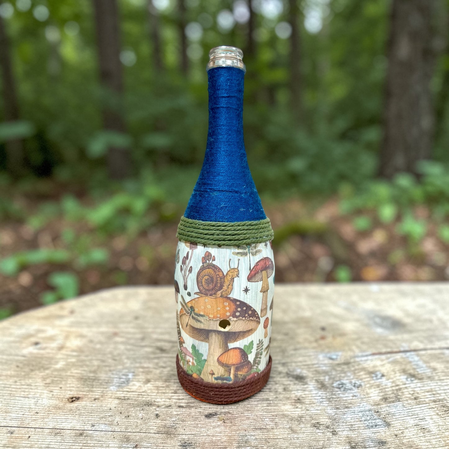 Woodland Mushroom Decor | Upcycled Wine Bottle Incense Burner | Cottagecore Home Fragrance Decor
