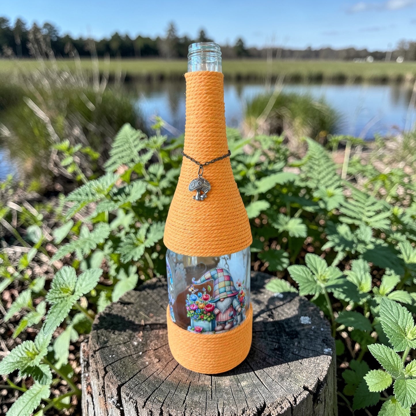 Garden Gnome Upcycled Wine Bottle Incense Burner | Boho Home Fragrance Decor