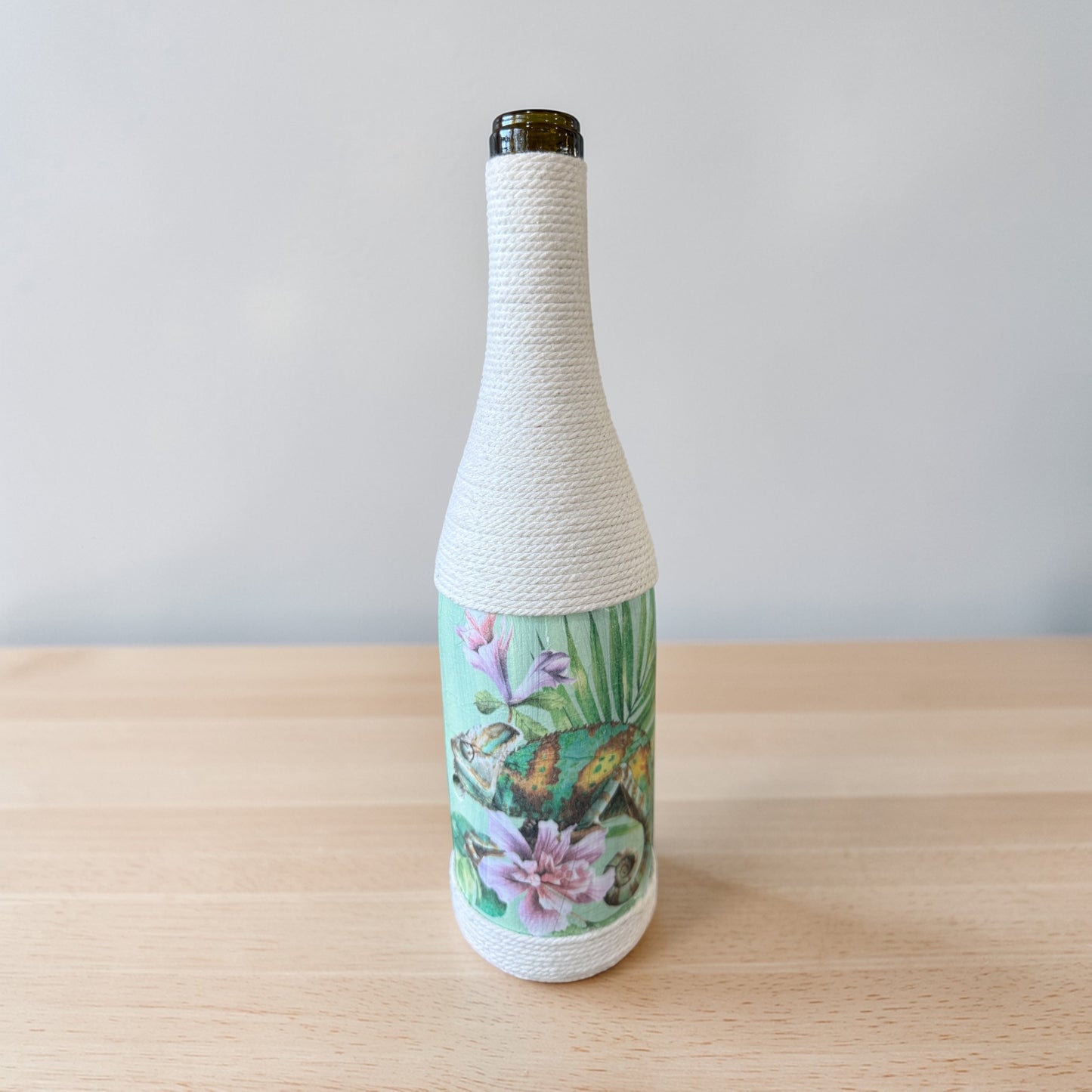 Botanical Chameleon Upcycled Wine Bottle Incense Burner | Boho Fragrance Decor