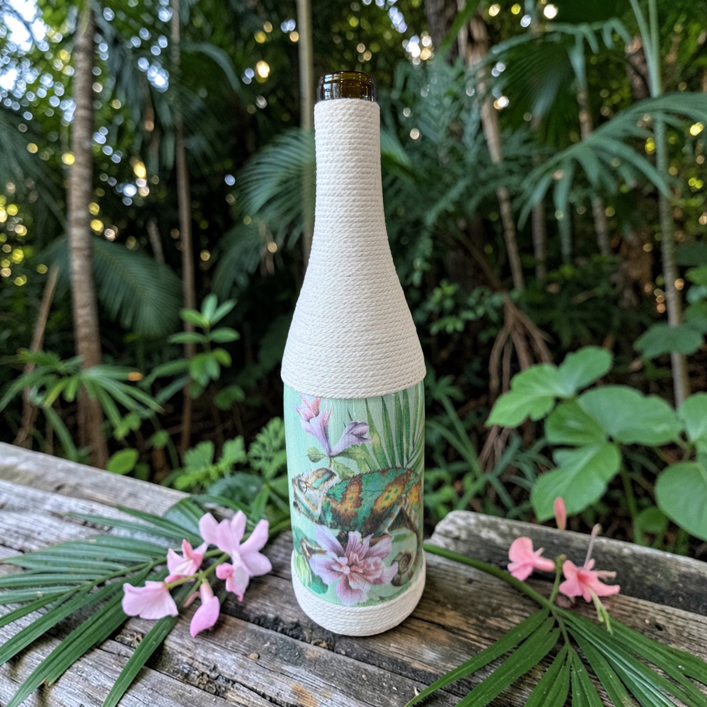 Botanical Chameleon Upcycled Wine Bottle Incense Burner | Boho Fragrance Decor